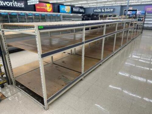 DESCRIPTION (40) FEET OF DOUBLE SIDED LIGHT DUTY 48" X 24" METAL STORE SHELVING. ADDITIONAL INFORMATION THIS LOT IS SOLD BY THE FOOT LOCATION FRONT QT