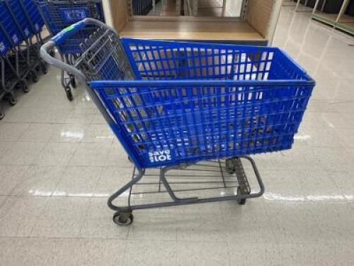 DESCRIPTION (14) BLUE PLASTIC SHOPPING CARTS ADDITIONAL INFORMATION IN FAIR TO POOR CONDITION THIS LOT IS: SOLD BY THE PIECE LOCATION FRONT QTY 14