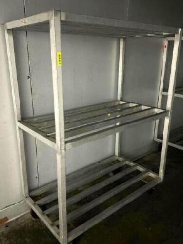 DESCRIPTION 48" X 24" ALUMINUM DUNNAGE RACK ON CASTERS SIZE 48" X 24" LOCATION WALK IN QTY 1