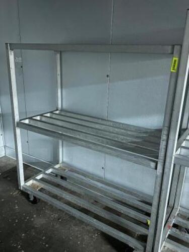 DESCRIPTION 48" X 24" ALUMINUM DUNNAGE RACK ON CASTERS SIZE 48" X 24" LOCATION WALK IN QTY 1