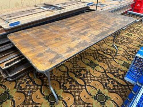 DESCRIPTION (2) 6' WOODEN FOLDING BANQUET TABLE. ADDITIONAL INFORMATION SECOND DAY PICK UP ONLY. CONTENTS ARE NOT INCLUDED. ALL FOLDING TABLES ARE DIF