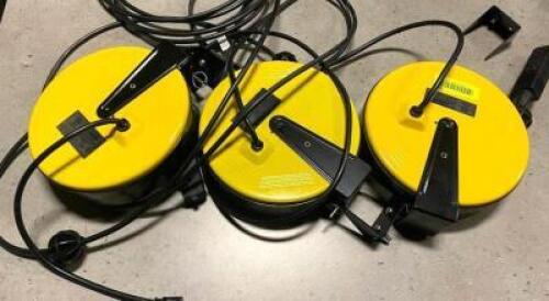 DESCRIPTION: (3) 30 FT RETRACTABLE METAL CORD REEL W/ 3 OUTLETS BRAND/MODEL: BAYCO LOCATION: DINING AREA QTY: 3