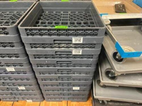 DESCRIPTION (9) GREY PLASTIC DISHWASHER RACKS THIS LOT IS: SOLD BY THE PIECE LOCATION BANQUET ROOM TABLE 1 QTY 9