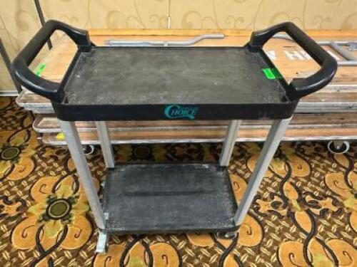 DESCRIPTION TWO TIER BLACK PLASTIC UTILITY CART LOCATION BANQUET ROOM TABLE 1 QTY 1