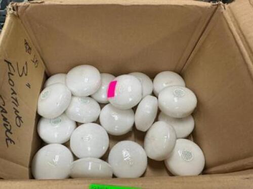 DESCRIPTION (1) PARTIAL BOX OF PUCK CANDLES. THIS LOT IS: ONE MONEY LOCATION BANQUET ROOM TABLE 1 QTY 1