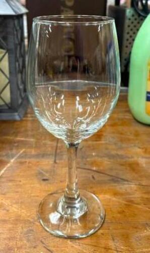 DESCRIPTION: (32) RED WINE GLASSES WITH (2) GLASS RACKS LOCATION: BANQUET HALL QTY: 32