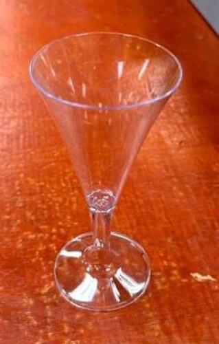 DESCRIPTION: (2) 120CT BOXES OF 3 OZ. PLASTIC CHAMPAGNE GLASSES LOCATION: BANQUET HALL QTY: 2