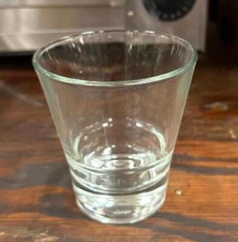 DESCRIPTION: (50) ROCKS GLASSES WITH (2) GLASS RACKS LOCATION: BANQUET HALL QTY: 50
