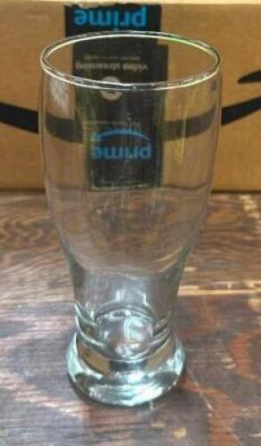 DESCRIPTION: (50) PILSNER GLASSES WITH (2) GLASS RACKS LOCATION: BANQUET HALL QTY: 50