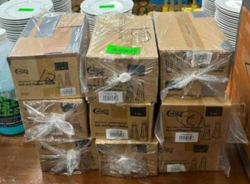 DESCRIPTION: (9) 12CT BOXES OF SALT AND PEPPER SHAKERS INFORMATION: NEW LOCATION: BANQUET HALL QTY: 9