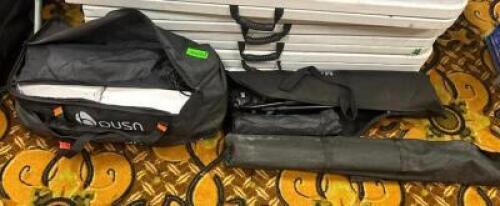 DESCRIPTION: ASSORTED CAMERA STANDS AND LIGHT KITS AS SHOWN LOCATION: BANQUET HALL QTY: 1