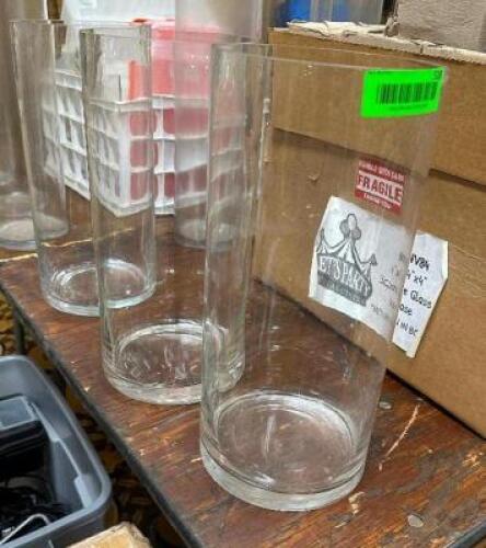 DESCRIPTION (3) TALL ROUND GLASS VOTIVE THIS LOT IS: SOLD BY THE PIECE LOCATION BANQUET ROOM TABLE 4 QTY 3