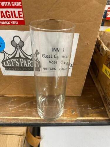 DESCRIPTION (12) TALL ROUND GLASS VOTIVE THIS LOT IS: SOLD BY THE PIECE LOCATION BANQUET ROOM TABLE 4 QTY 12