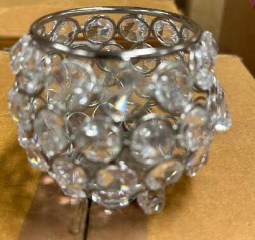 DESCRIPTION (2) CASES OF BEADED GLASS AND STAINLESS WIRE CANDLE CENTER PIECES THIS LOT IS: ONE MONEY LOCATION BANQUET ROOM TABLE 4 QTY 1