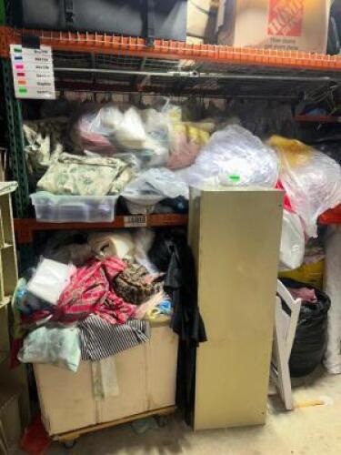 DESCRIPTION CONTENTS OF SHELF - LARGE LOT OF ASSORTED LINENS, CHAIR COVERS, AND TABLE SKIRTS ADDITIONAL INFORMATION ASSORTED COLORS AND SIZES THIS LOT