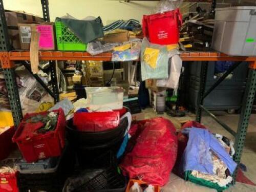 DESCRIPTION CONTENTS OF SHELF - LARGE LOT OF ASSORTED LINENS, CHAIR COVERS, AND TABLE SKIRTS ADDITIONAL INFORMATION ASSORTED COLORS AND SIZES THIS LOT