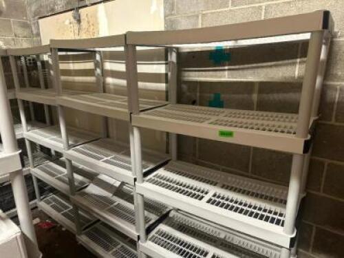 DESCRIPTION (3) 36" X 14" FIVE TIER PLASTIC SHELVES THIS LOT IS: SOLD BY THE PIECE LOCATION BACK ROOM QTY 3