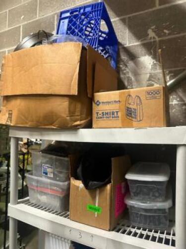 DESCRIPTION CONTENTS OF (2) PLASTIC SHELVES - ASSORTED PLASTIC BEADS AND ROCKS FOR CENTER PIECES. THIS LOT IS: ONE MONEY LOCATION BACK ROOM QTY 1