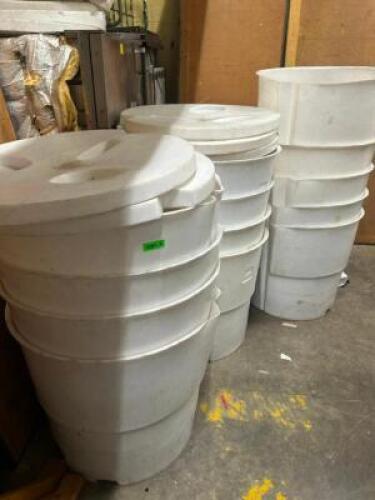 DESCRIPTION (13) LARGE PLASTIC TENT POLE DRUMS. THIS LOT IS: SOLD BY THE PIECE LOCATION BACK ROOM QTY 13