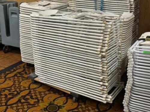 DESCRIPTION: (50) - WHITE FOLDING CHAIRS ADDITIONAL INFORMATION: ASSORTED CONDITIONS. DOLLY NOT INCLUDED. THIS LOT IS: SOLD BY THE PIECE QTY: 50