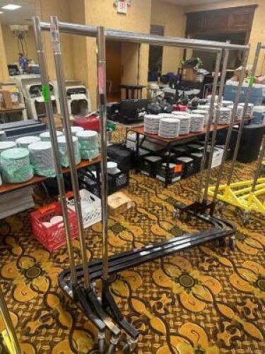 DESCRIPTION: 7 FT. HEAVY DUTY ROLLING GARMENT RACK ADDITIONAL INFORMATION: SINGLE RACK ONLY. ASSORTED CONDITIONS. BLACK BASE THIS LOT IS: ONE MONEY QT