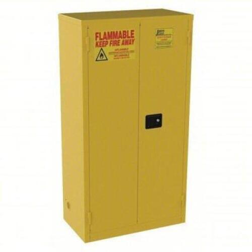 DESCRIPTION: (1) FLAMMABLES SAFETY CABINET BRAND/MODEL: JAMCO #BM 44 INFORMATION: YELLOW, STEEL, MANUAL CLOSE, 44 GAL SIZE: 34" X 18" X 65" RETAIL$: $