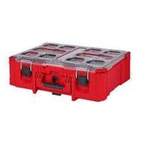 DESCRIPTION: (1) PACKOUT COMPARTMENT BOX BRAND/MODEL: MILWAUKEE #48-22-8432 INFORMATION: RED, PLASTIC, SLIGHT DAMAGE - SEE INSPECTION, DEEP SIZE: 19.7