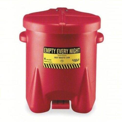 DESCRIPTION: (2) OILY WASTE CAN BRAND/MODEL: EAGLE #933FL INFORMATION: RED, FOOT OPERATED, SELF CLOSING SIZE: 6 GAL CAPACITY RETAIL$: $84.79 EA QTY: 2