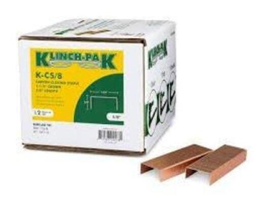 DESCRIPTION: (10) BOXES OF (2500) CONSTRUCTION STAPLE BRAND/MODEL: KLINCH-PAK #K-C5/8 INFORMATION: WIDE CROWN, COPPER SIZE: 5/8" X 1-1/4" RETAIL$: $25