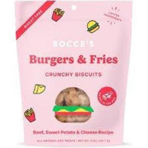 DESCRIPTION: (5) BAGS OF TRAINING TREATS FOR DOGS BRAND/MODEL: BOCCE'S INFORMATION: BURGERS AND FRIES SIZE: 6OZ RETAIL$: $7.98 EA QTY: 5