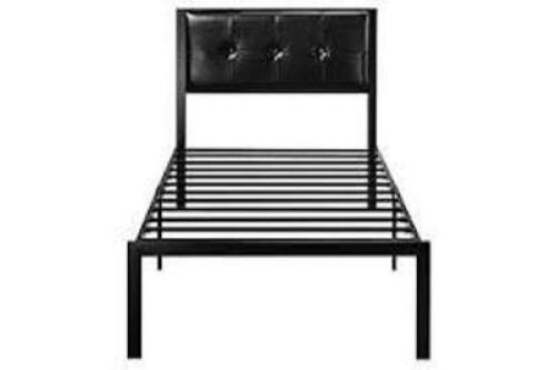 DESCRIPTION: (1) BED FRAME BRAND/MODEL: SHA CERLIN #USAN1040116-1 INFORMATION: BLACK, METAL SIZE: TWIN RETAIL$: $72.98 EA QTY: 1