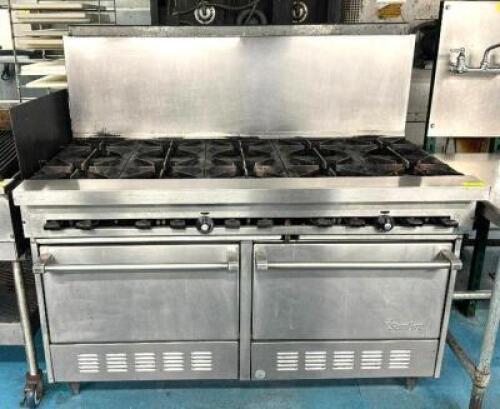DESCRIPTION: 10-BURNER GAS RANGE WITH DOUBLE OVEN BRAND/MODEL: SUNFIRE SX-10-26-26 SIZE: 60" LOCATION: KITCHEN QTY: 1