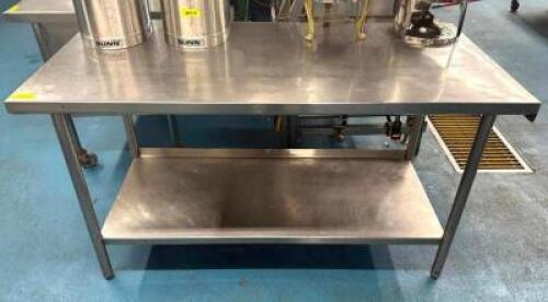 DESCRIPTION: 63" STAINLESS STEEL TABLE WITH WELDED UNDERSHELF SIZE: 63"X30"X35" LOCATION: KITCHEN QTY: 1