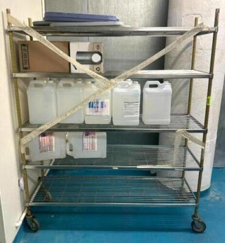 DESCRIPTION: 60" 5-TIER WIRE SHELVING UNIT ON CASTERS SIZE: 60"X18"X72" LOCATION: KITCHEN QTY: 1