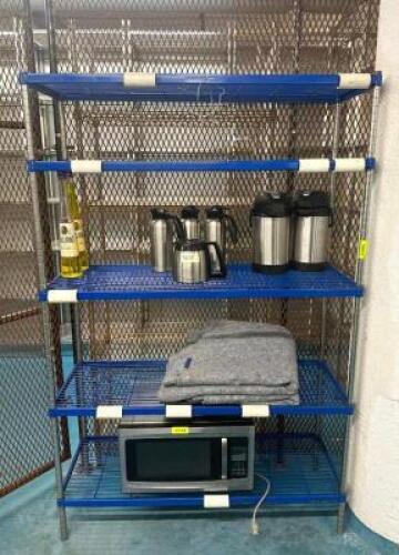 DESCRIPTION: 48" 5-TIER WIRE SHELVING UNIT SIZE: 48"X18"X72" LOCATION: KITCHEN QTY: 1