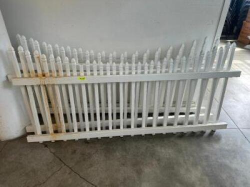 DESCRIPTION (4) 6' SECTIONS OF PVC WHITE PLASTIC FENCE SECTIONS THIS LOT IS: ONE MONEY LOCATION FLOOR 8 QTY 1