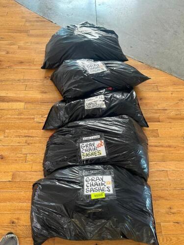 DESCRIPTION (500) GREY LINEN CHAIR STRAPS THIS LOT IS: ONE MONEY LOCATION FLOOR 7 QTY 1