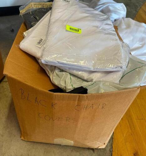 DESCRIPTION (1) BOX OF ASSORTED 155" X 90" TABLE CLOTHS THIS LOT IS: ONE MONEY LOCATION FLOOR 6 QTY 1