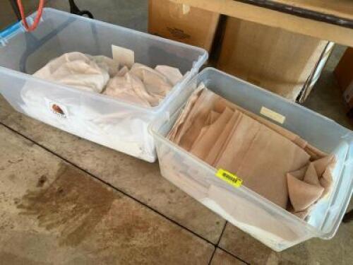 DESCRIPTION (2) PLASTIC CONTAINERS OF ASSORTED LINENS THIS LOT IS: ONE MONEY LOCATION FLOOR 6 QTY 1