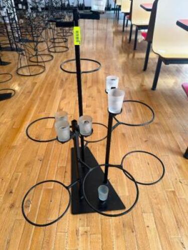 DESCRIPTION (8) HEAVY DUTY METAL CANDLE CENTER PIECES ADDITIONAL INFORMATION W/ TRIANGLE BACK. SOME HAVE GLASS VOTIVE THIS LOT IS: SOLD BY THE PIECE L