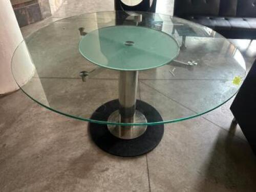 DESCRIPTION 52" GLASS TOP TABLE W/ LAZY SUZAN CENTER LOCATION FIRST FLOOR QTY 1