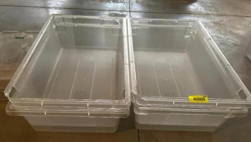 DESCRIPTION (4) LARGE CLEAR PLASTIC CONTAINERS. ADDITIONAL INFORMATION NO LIDS THIS LOT IS: ONE MONEY LOCATION SECOND BUILDING QTY 1