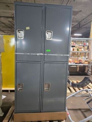 DESCRIPTION: (2) DEEP LARGE PREMIUM LOCKERBRAND/MODEL: HALLOWELLINFORMATION: DARK GRAY, PADLOCKABLESIZE: 2 TIER, APPROX 24" X 18" X 78"RETAIL$: $300.00 EAQTY: 2