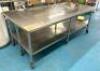 DESCRIPTION: 8' STAINLESS STEEL TABLE WITH WELDED UNDERSHELF ON CASTERS SIZE: 96"X48"X36" LOCATION: KITCHEN QTY: 1