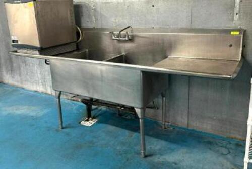 DESCRIPTION: 2-COMPARTMENT STAINLESS STEEL SINK WITH DOUBLE DRAINBOARDS INFORMATION: 26.5"X24"X14" COMPARTMENTS SIZE: 106" LOCATION: KITCHEN QTY: 1