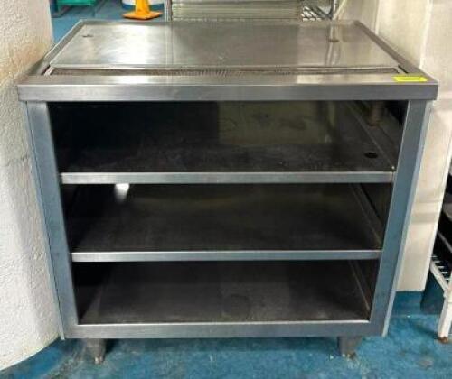DESCRIPTION: 3-TIER STAINLESS CABINET WITH WATER CONNECTION AND DRAIN SIZE: 36"X24"X36" LOCATION: KITCHEN QTY: 1