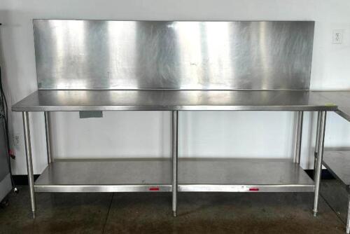 DESCRIPTION: 94" STAINLESS STEEL TABLE WITH WELDED UNDERSHELF AND 30" BACKSPLASH SIZE: 94"X22"X38" LOCATION: 7TH FLOOR QTY: 1