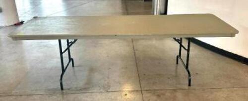 DESCRIPTION: 8' FOLDING BANQUET TABLE INFORMATION: MINOR DAMAGE AROUND EDGES - SEE PHOTOS SIZE: 96"X30" LOCATION: 7TH FLOOR QTY: 1