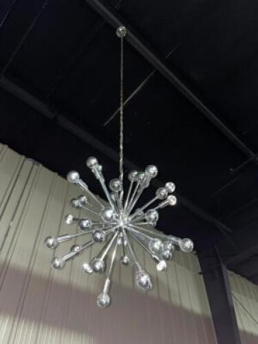 (3) STAR BURST PENDANT LIGHT FIXTURES IN CHROME FINISH.