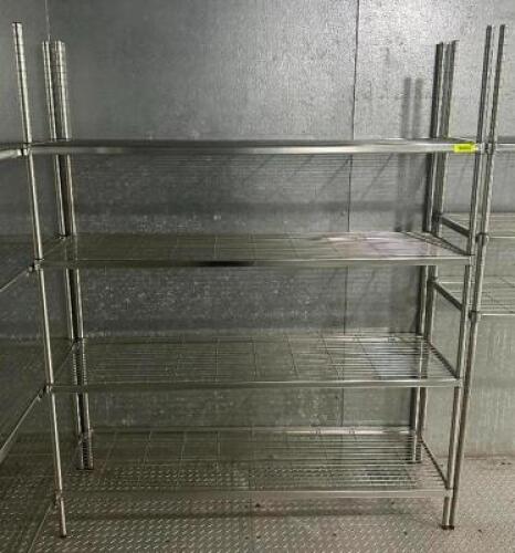 DESCRIPTION: 60" 4-TIER WIRE SHELVING UNIT SIZE: 60"X18"X72" LOCATION: KITCHEN QTY: 1